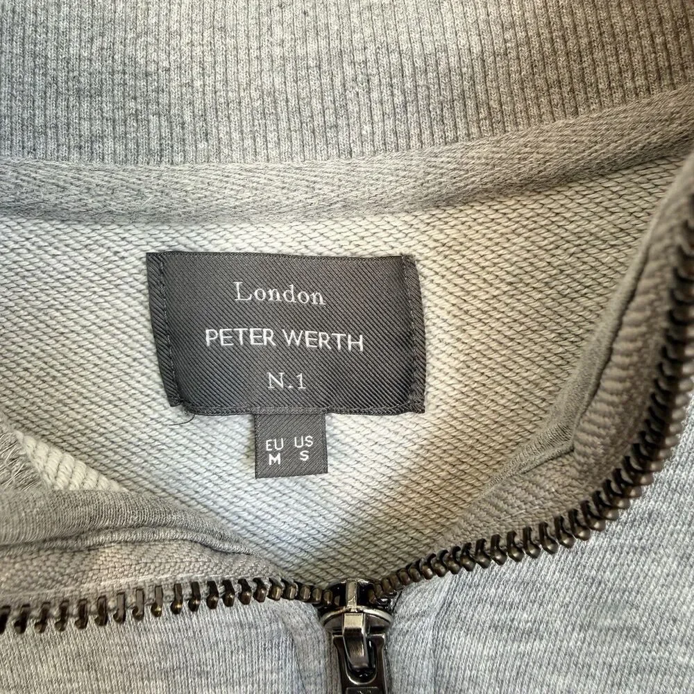 Peter Werth London 1/4 Zip 'Queens' Sweatshirt Gray Casual Jersey 100% Cotton S